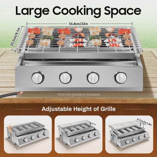 4-pits Gas BBQ Grill - Draagbare Rookvrije Barbecue voor Buiten