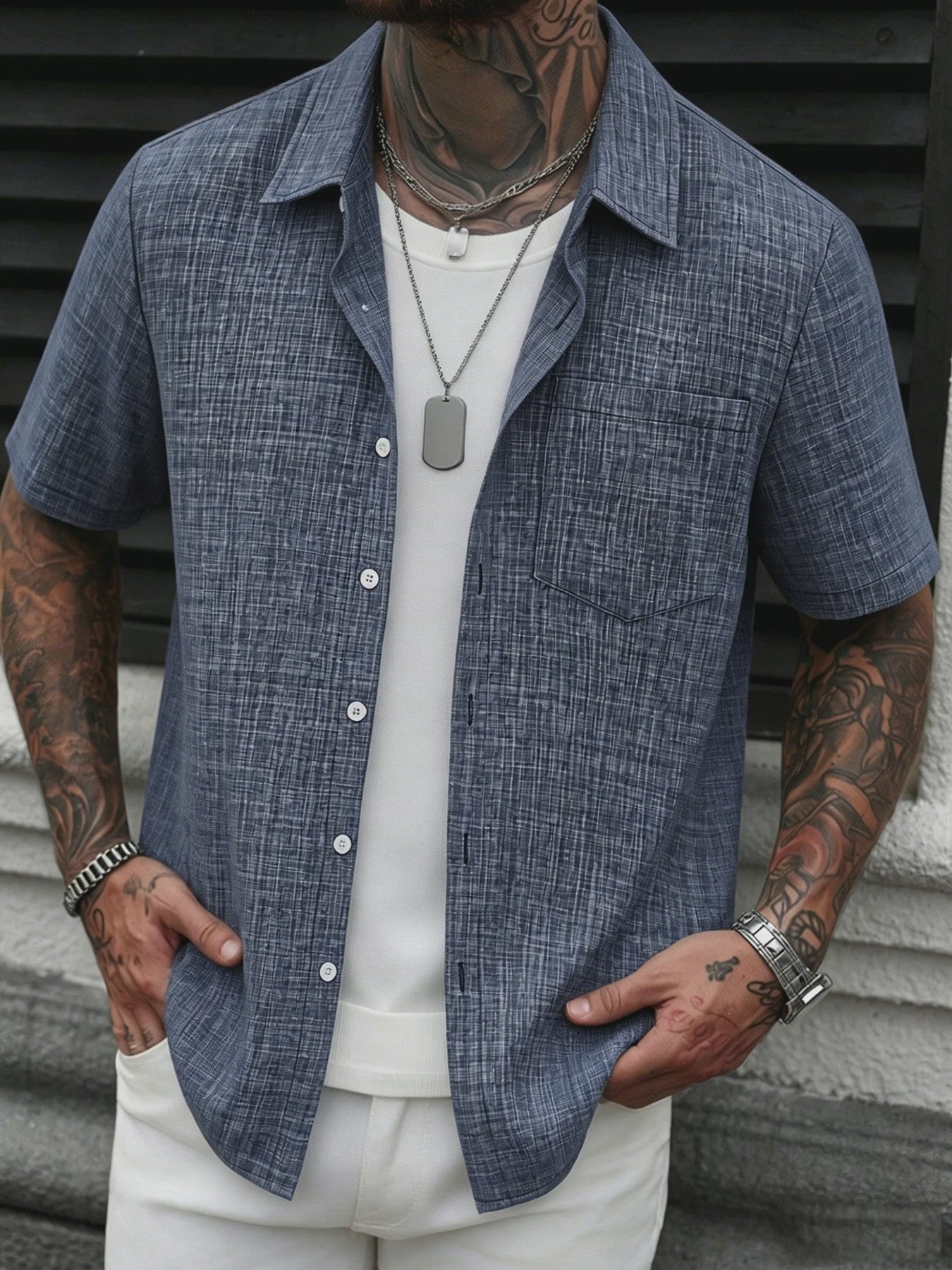 Casual Linnen Look Korte Mouw Shirt Heren - Zomerse Stijl