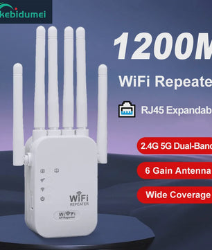 1200Mbps Dual-Band WiFi Repeater Extender - 5G/2.4G Signaal Booster met 6 Antennes