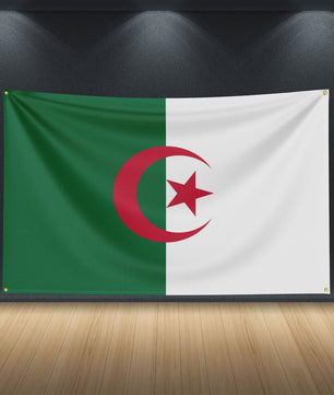 Algerijnse Vlag 3x5FT Wandkleed - Groen Wit met Maan en Ster - Islamitisch Erfgoed Decoratie
