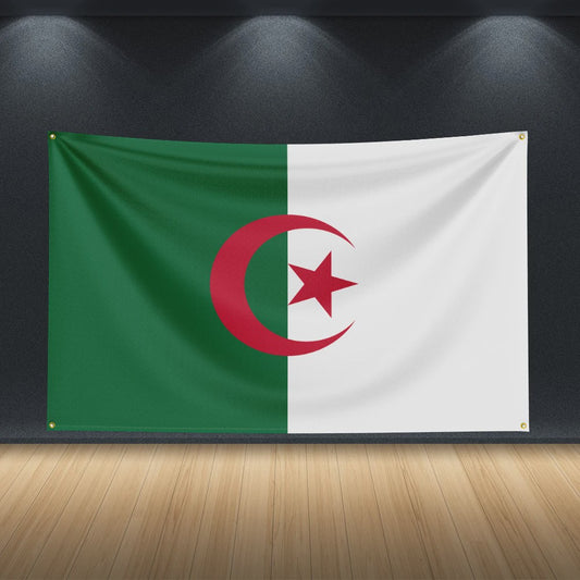 Algerijnse Vlag 3x5FT Wandkleed - Groen Wit met Maan en Ster - Islamitisch Erfgoed Decoratie