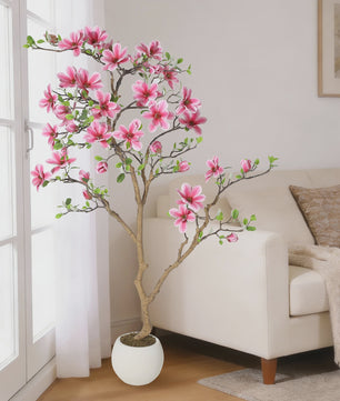 Levensgetrouwe Roze Magnolia Kunstboom - Realistische Zijde Plant in Pot voor Woonkamer Entree