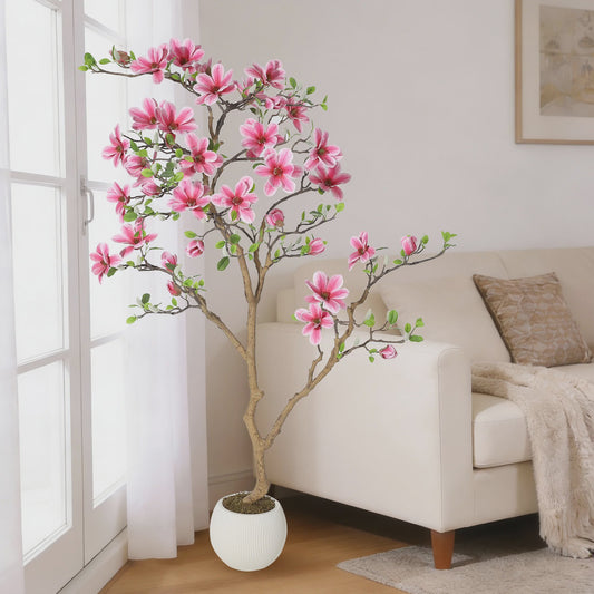 Levensgetrouwe Roze Magnolia Kunstboom - Realistische Zijde Plant in Pot voor Woonkamer Entree