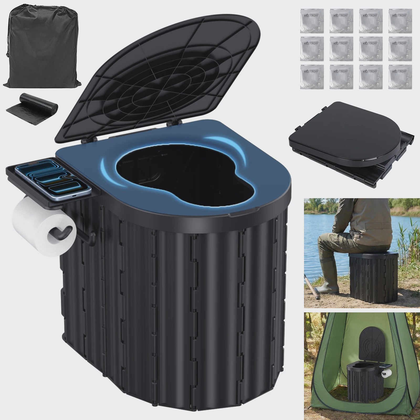 Draagbaar Opvouwbaar Toilet voor Buiten - 180kg Draagkracht, Multifunctioneel Noodtoilet voor Camping, Vissen, Wandelen