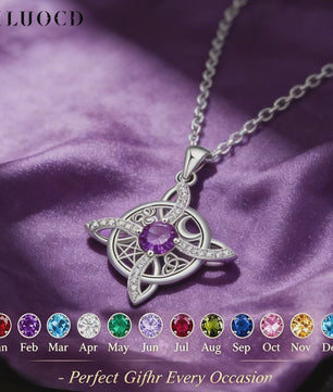 Mystieke Wicca Knoop Ketting met Kristal en Geboortesteen - Ster Maan Amulet