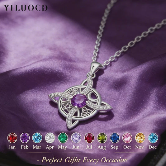 Mystieke Wicca Knoop Ketting met Kristal en Geboortesteen - Ster Maan Amulet