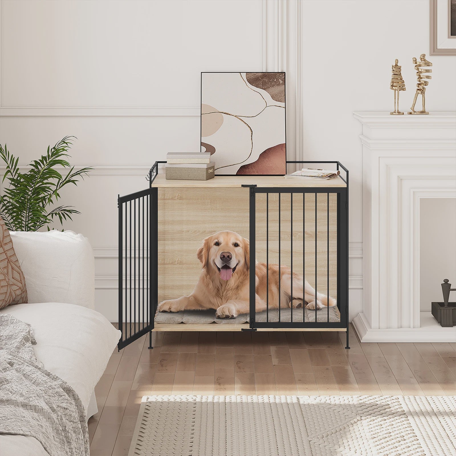 Stijlvolle Houten Hondenkennel met Afsluitbare Deur - 104x92x60cm