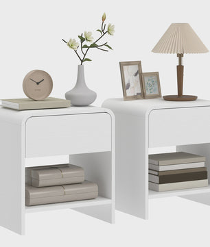 Set van 2 Witte Nachtkastjes met Lade en Open Vak - 40x35x45 cm