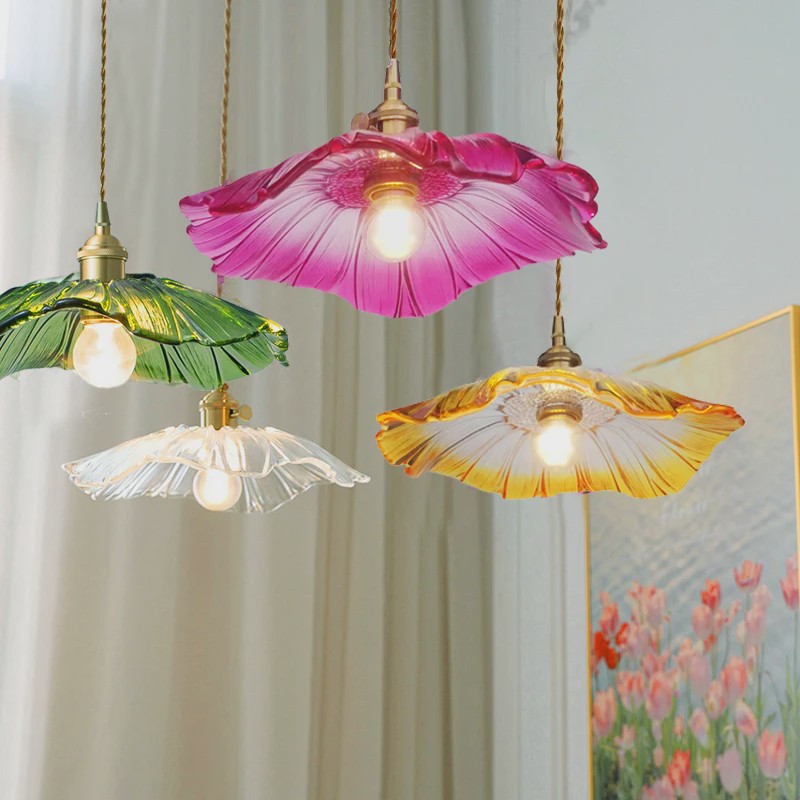 Vintage Bloemen Glazen Hanglamp - Sfeervolle Decoratie voor Woonkamer & Slaapkamer