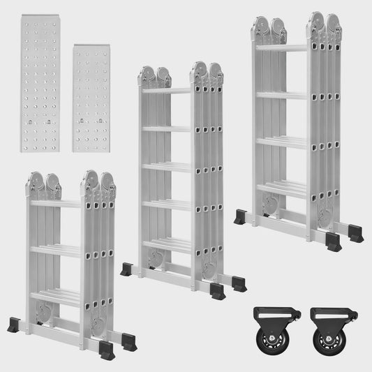 6-in-1 Aluminium Multifunctionele Ladder met Platform - Verstelbaar & Inklapbaar