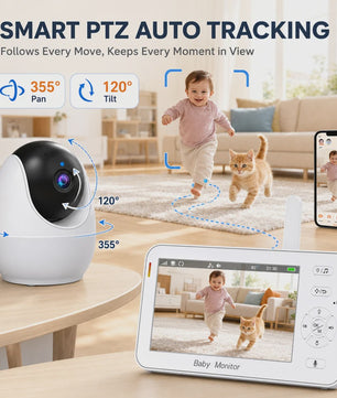 1080P HD WiFi Babyfoon met 4.3 inch Scherm, App Bediening, Nachtzicht & Temperatuur
