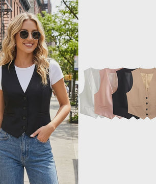 Chic Dames Vest - Vintage Mouwloos Single-Breasted Gilet voor een Stijlvolle Look