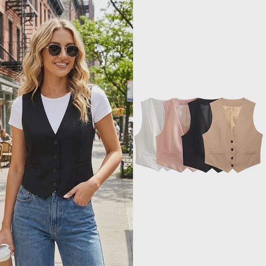 Chic Dames Vest - Vintage Mouwloos Single-Breasted Gilet voor een Stijlvolle Look