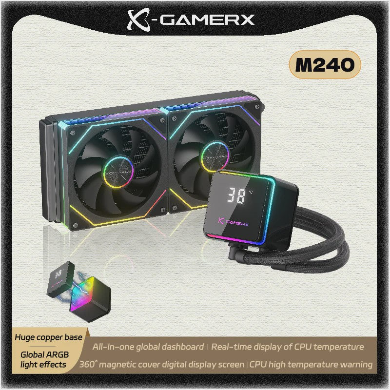 X-GAMERX M240 Waterkoeler 240mm met ARGB, Digitaal Display & Lage Geluidsniveau