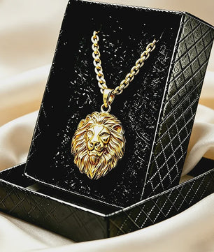 Gouden Leeuwenkop Ketting voor Mannen - Roestvrij Staal Statement Hanger