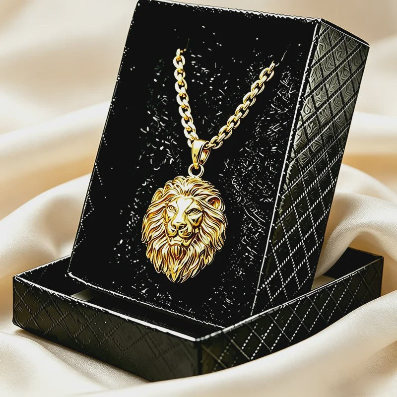 Gouden Leeuwenkop Ketting voor Mannen - Roestvrij Staal Statement Hanger