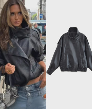 Zwarte Dames Faux Leren Jas - Stijlvolle Motorjas voor Herfst & Mode