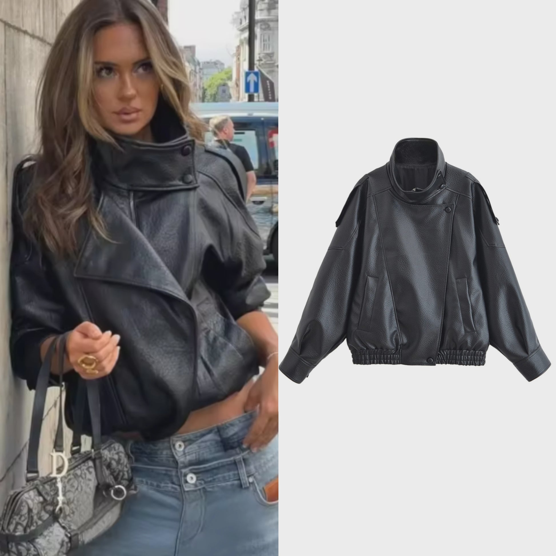 Zwarte Dames Faux Leren Jas - Stijlvolle Motorjas voor Herfst & Mode