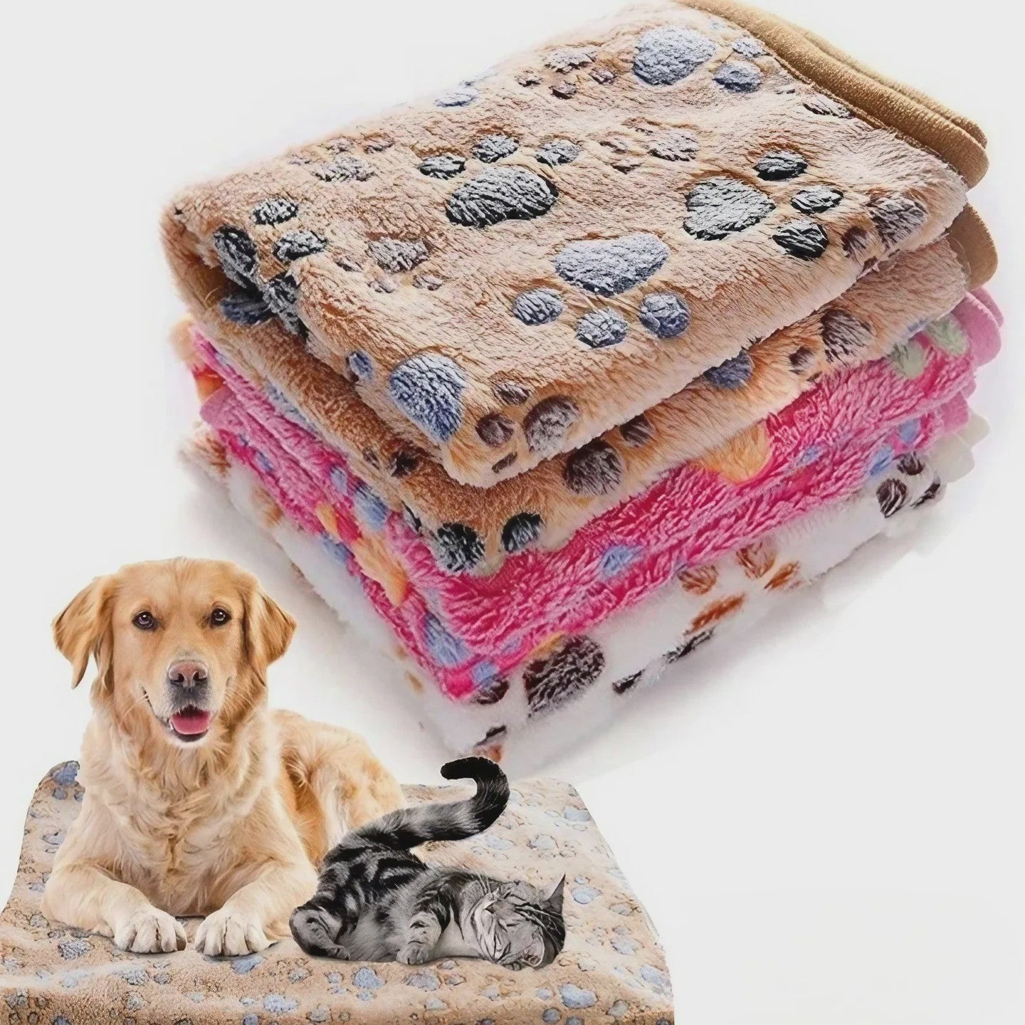 Zachte Pluche Deken voor Huisdieren - Warm & Comfortabel met Schattige Cartoon Pootjesprint