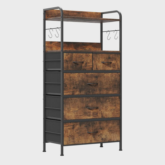 Stijlvolle Ladekast met 5 Stoffen Lades en Metalen Frame - 60x30x120cm