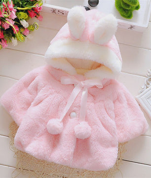 Schattige Baby Meisjes Cape met Konijnenoren - Fleece Jasje voor Herfst/Winter