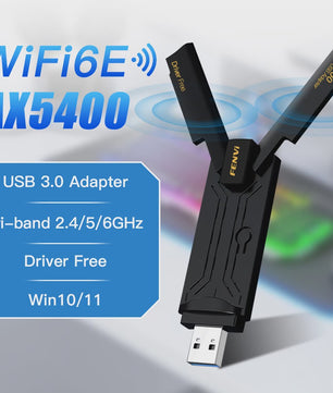 Fenvi AX5400 WiFi 6E USB Adapter 5400Mbps Tri-Band (2.4/5/6GHz) met USB 3.0 & Driver-Free Installatie