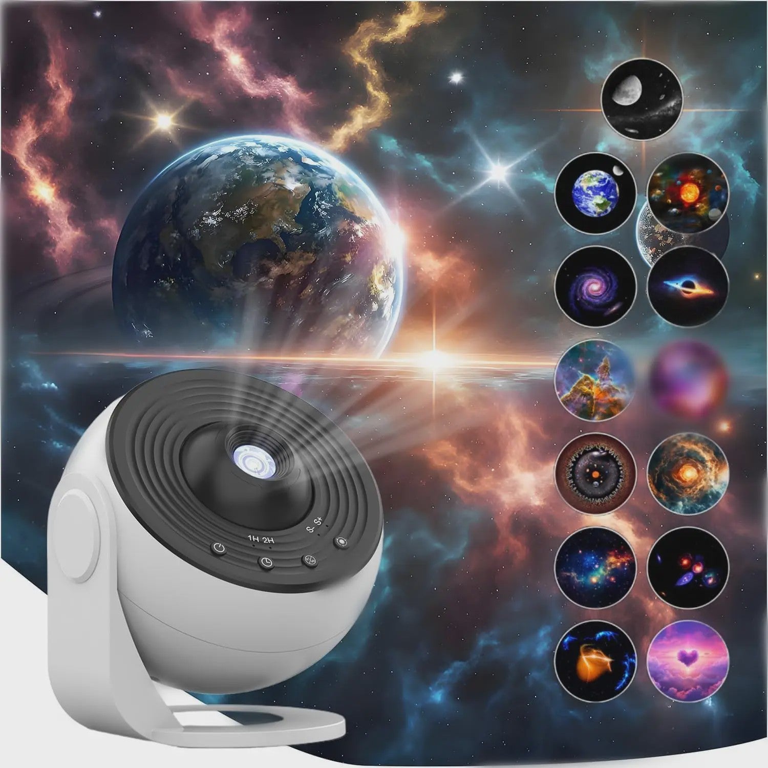 Upgrade Galaxy Projector Pro: HD Sterrenhemel & Planetarium met 360° Rotatie - Wit