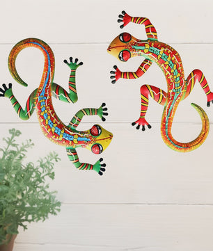 Set van 2 Metalen Muurdecoratie Hagedissen - Levendige Gecko's voor Buiten & Binnen