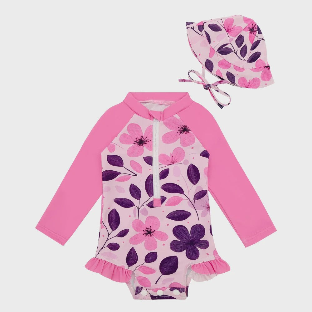 Babymeisjes Zwempak met Lange Mouwen en Rits - UPF 50+ Zonbescherming