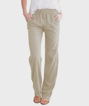 Dames Linnen Broek met Elastische Taille en Koord - Comfortabel en Ademend