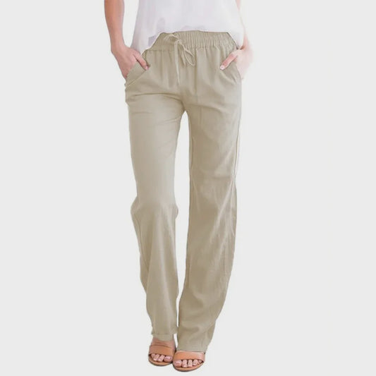 Dames Linnen Broek met Elastische Taille en Koord - Comfortabel en Ademend