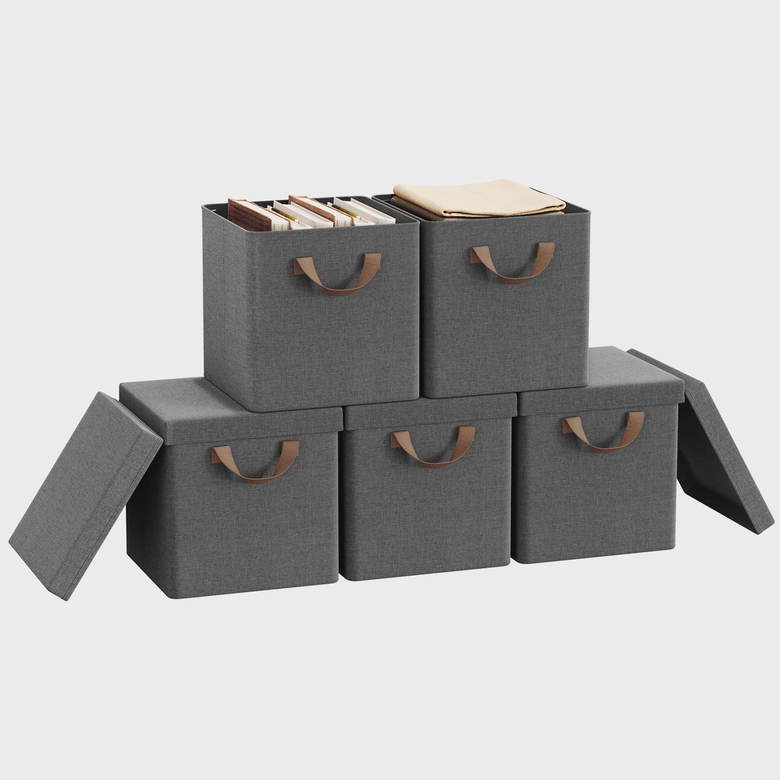 Opvouwbare Opbergbox met Deksel - Set van 3 of 5 - Stoffen Organizer voor Kleding en Speelgoed