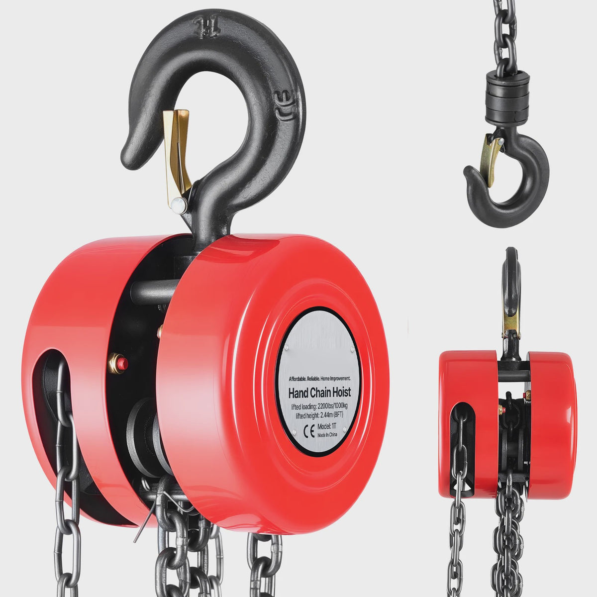 Handkettingtakel 1T/2T - Robuuste Handlier met 2.5/3/6m Hefhoogte voor Garage & Werkplaats