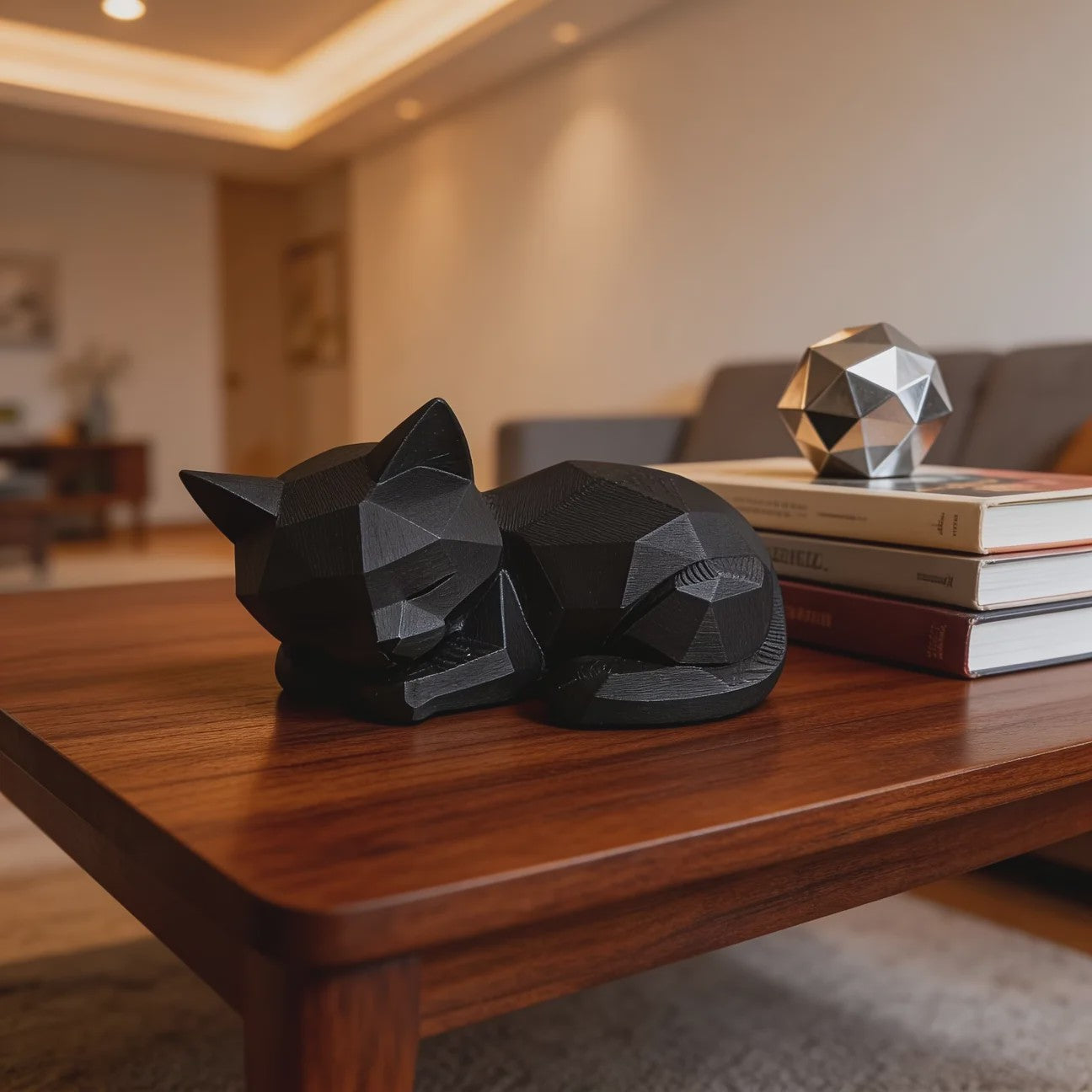 Abstract Geometrisch Slapend Kat Ornament - Modern Minimalistisch Plastic Figuur voor Huis & Kantoor