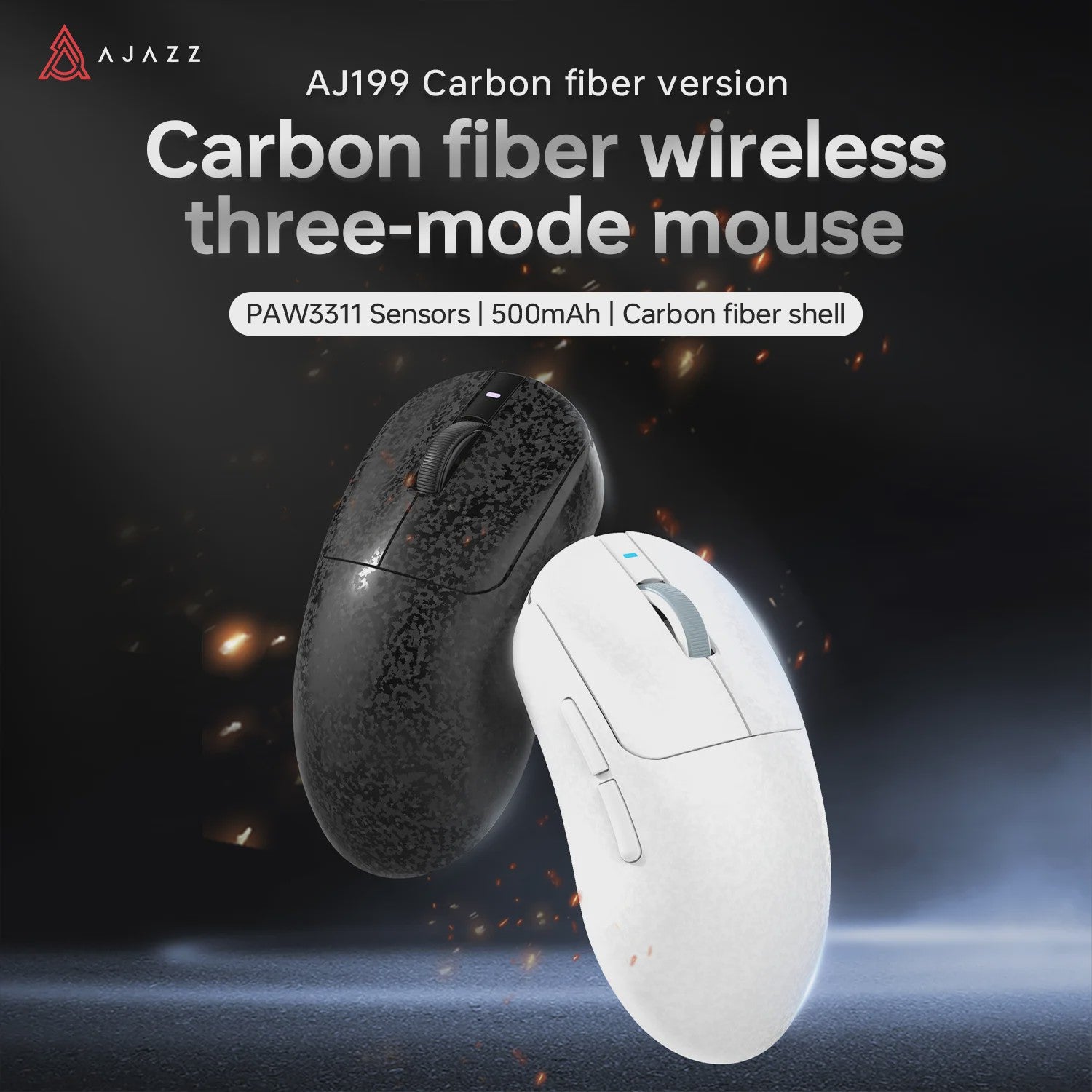 AJAZZ AJ199 Gaming Muis - 24000DPI, PAW3311 Sensor, Carbon Fiber, 3 Modi (2.4G/BT/Bedraad)