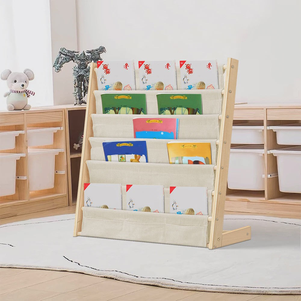 Houten Boekenkast met 6 etages en opbergvakken voor Kinderkamer