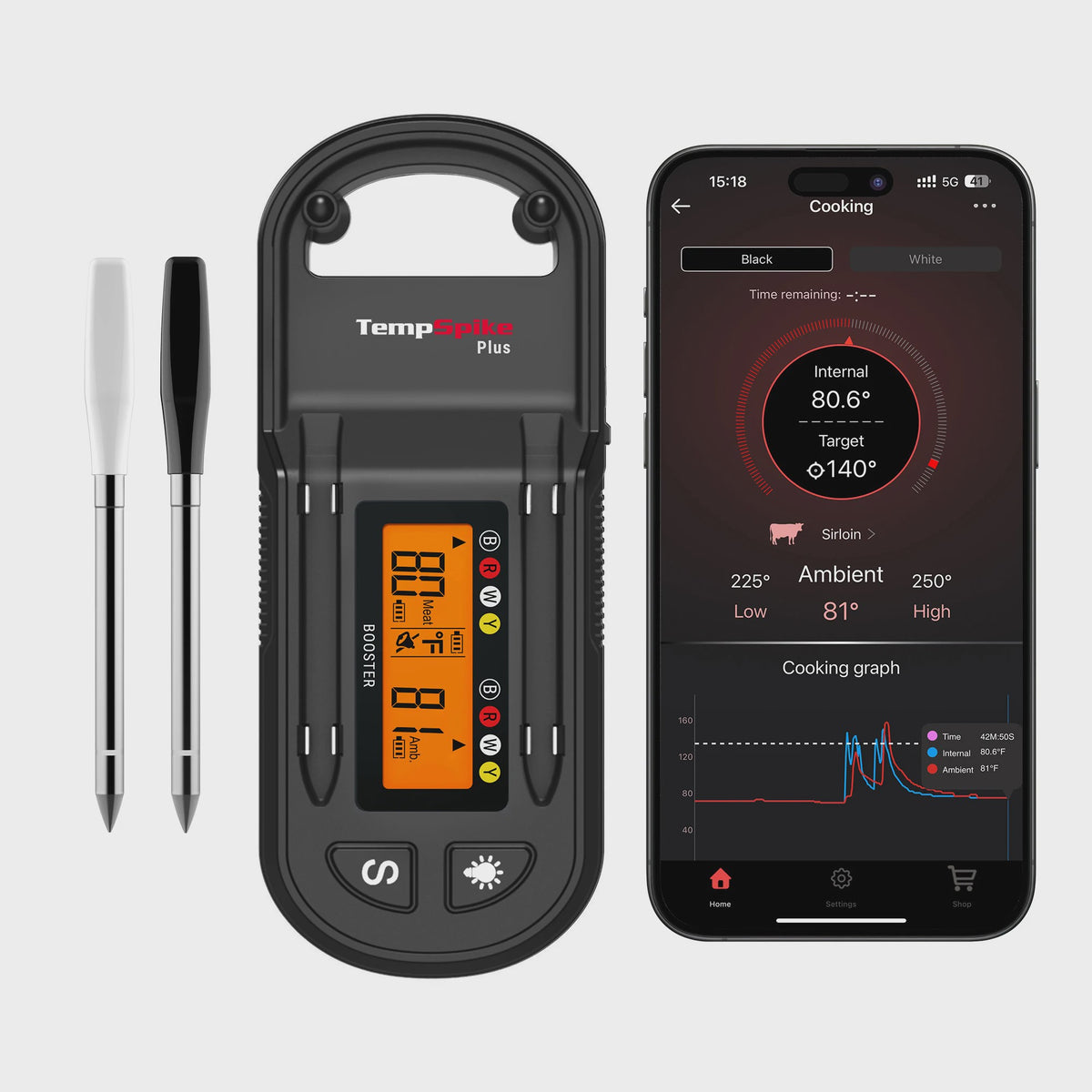 Draadloze Vleesthermometer met Bluetooth, 600ft Bereik & 2 Kleurgecodeerde Sondes