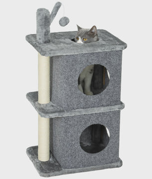 PawHut 3 Tier cat Tree Height 80 cm, Catchered Barb for Cats with 2 niches and Comfortable Roing surface, removable ball, sisal post and soft Plush, for animal 5 kg dark gray