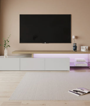 Moderne TV Meubel met LED Verlichting, 3 Lades en Glazen Partition - Wit/Zwart Hoogglans