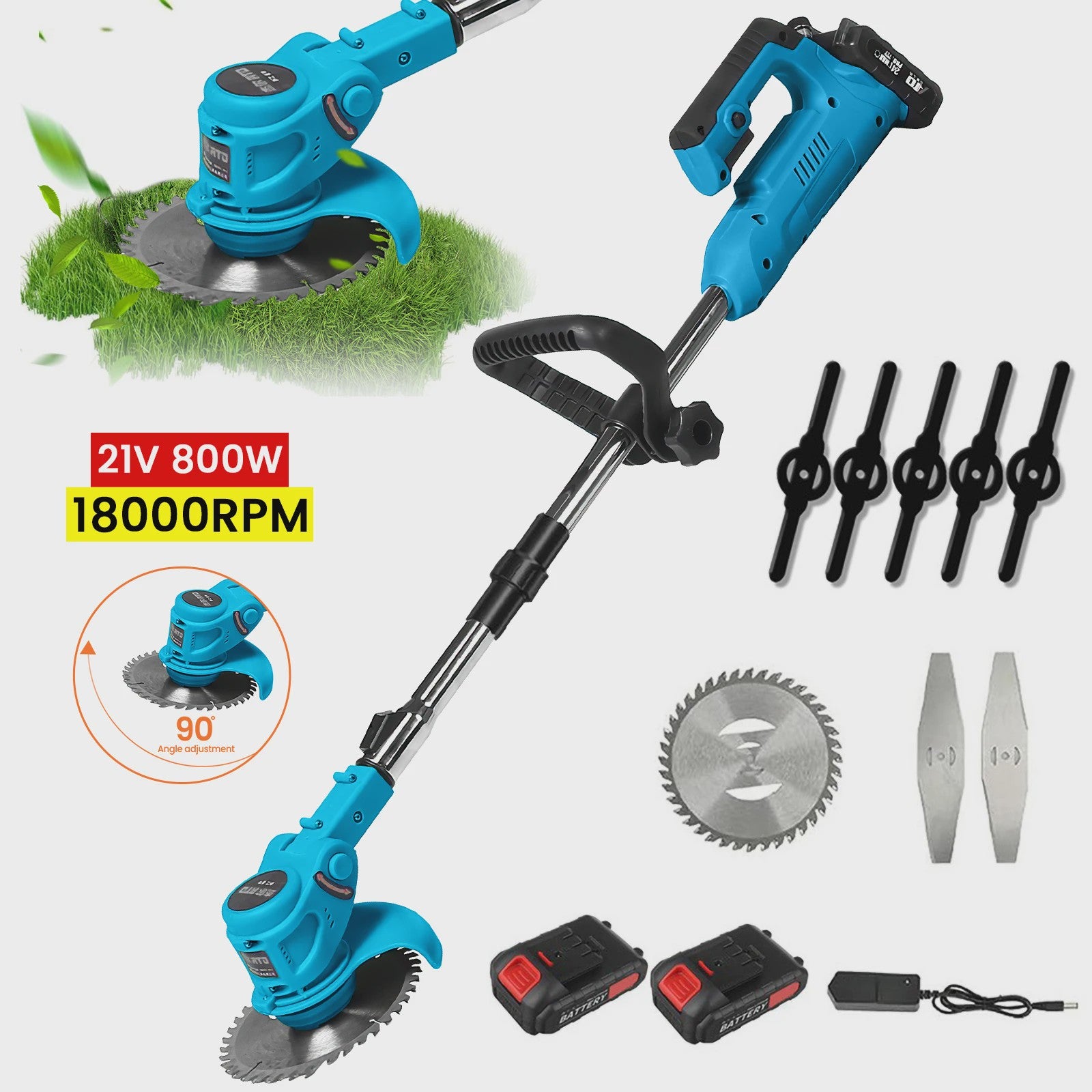 Draagbare Elektrische Grasmaaier & Grastrimmer - 800W, Snoerloos & Opvouwbaar