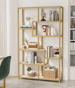 Moderne Gouden Boekenkast met 5 Niveaus - Stijlvolle Open Opbergrek