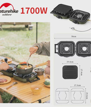 Naturehike Dubbele Camping Gasbrander 1700W met Grillplaat - Lichtgewicht & Draagbaar