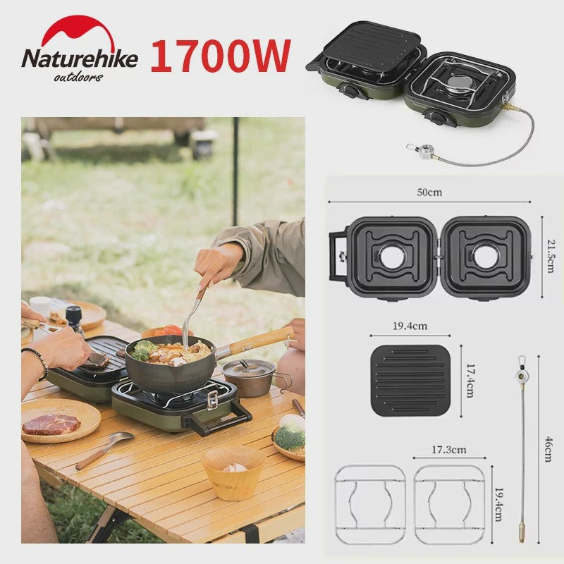 Naturehike Dubbele Camping Gasbrander 1700W met Grillplaat - Lichtgewicht & Draagbaar