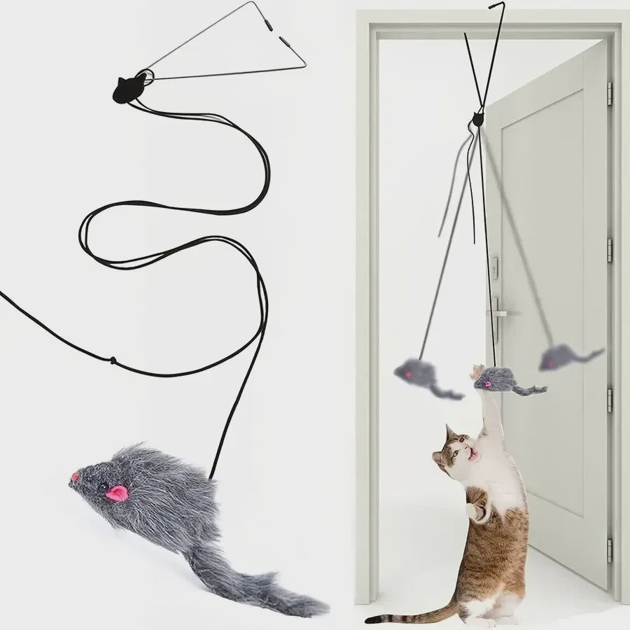 Interactief Katten Speelgoed Muis - Hangend Deur Speeltje met Veertje