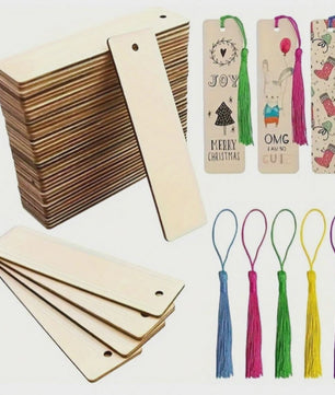 Houten Boekenleggers met Kwastjes Set - Blank & Personaliseerbaar voor Knutselen en Decoratie
