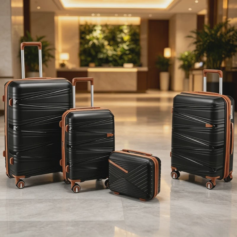 4-delige Hardcase Koffer Set: PP Materiaal, Lichtgewicht, Combinatieslot, 20/24/28 Inch Koffers + 14 Inch Make-up Tas