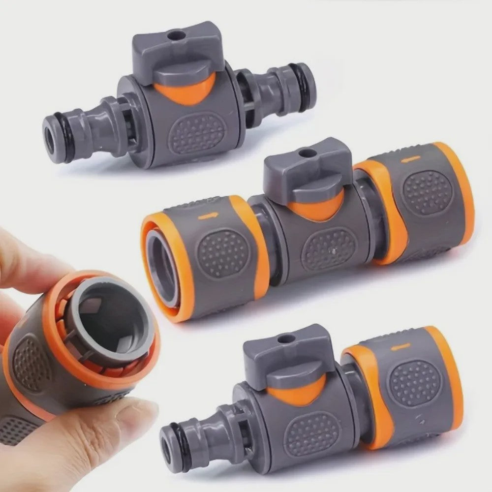 3-delige 16mm Tuinslang Koppeling met Afsluiter - Snelkoppeling voor Irrigatie
