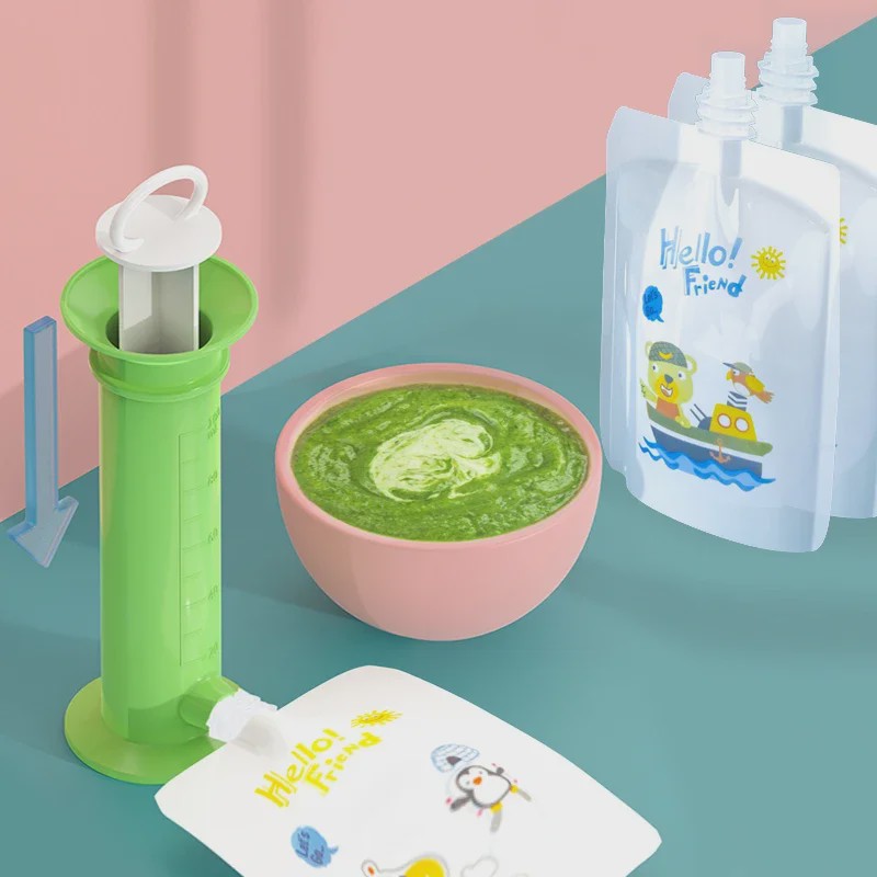 Herbruikbare Babyvoeding Dispenser Set - Zelf Fruitpuree Maken & Bewaren