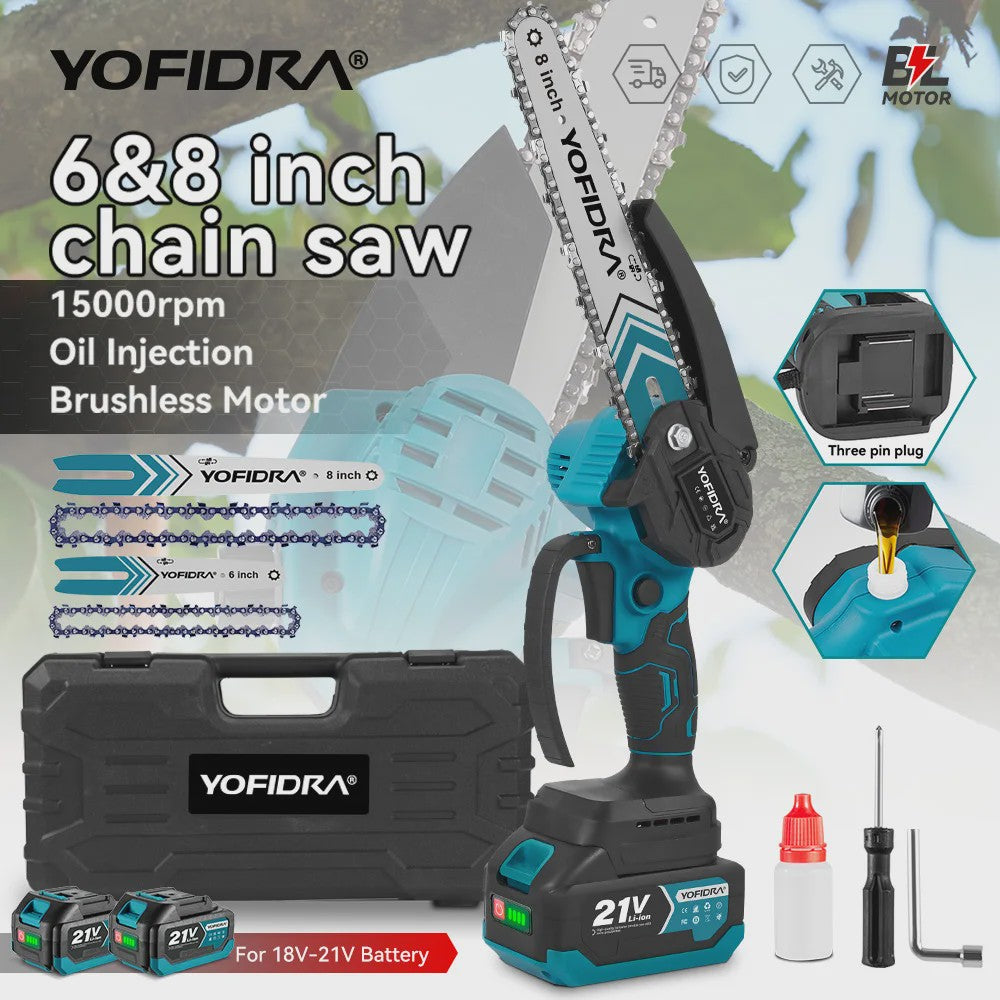 YOFIDRA Accu Snoeizaag 6 & 8 inch - Borstelloze Motor, Krachtig & Draadloos