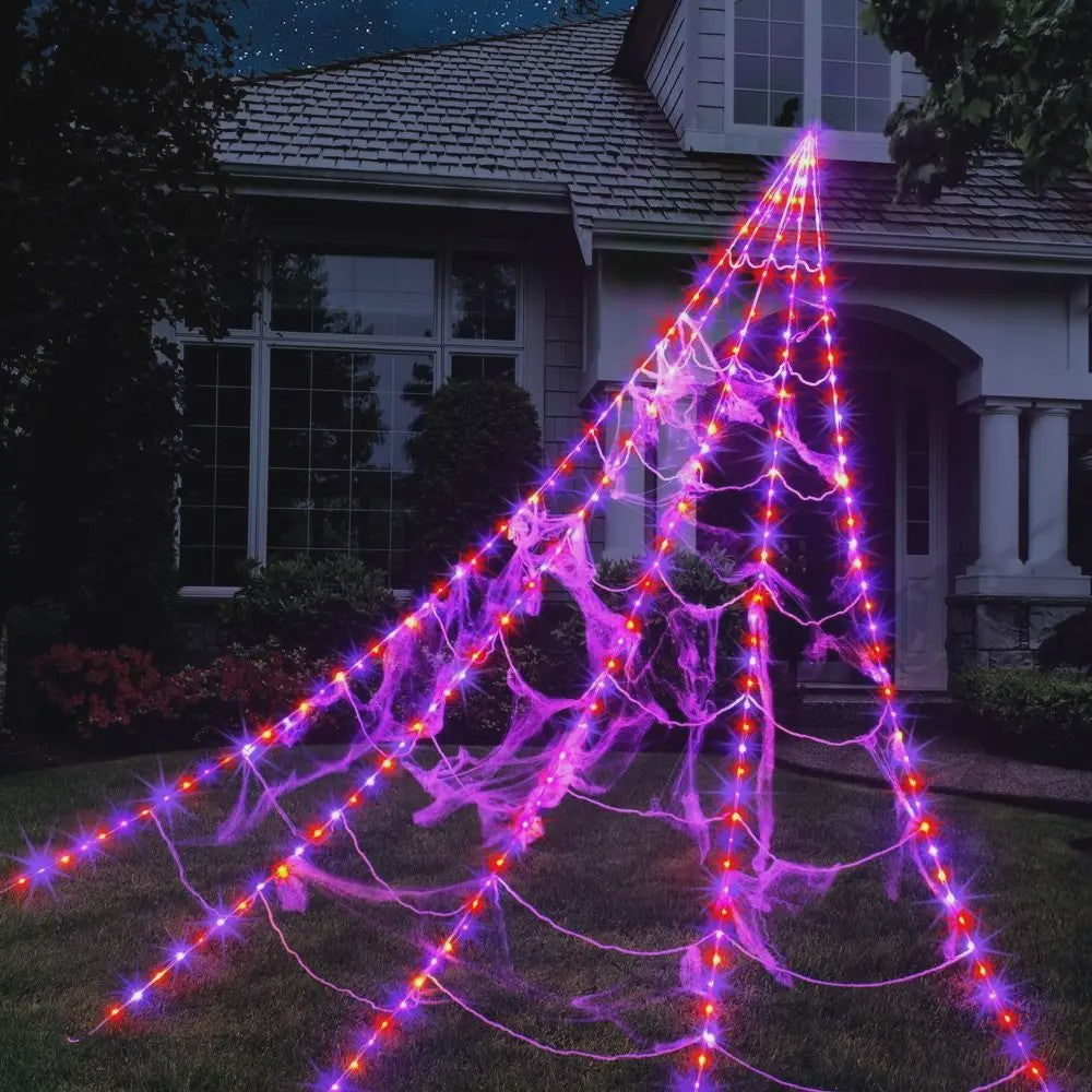 Grote Halloween Spider Web Verlichting met 250 LED's en Gigantische Spin - 5 Meter